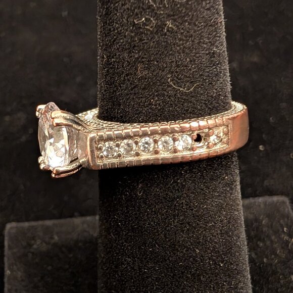 Vintage Sterling Silver Faux Diamond Art Deco Ring Size 5 - Picture 3 of 6